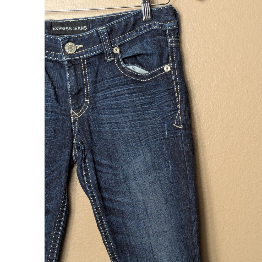 Express Stella Low Rise Legging Jeans Women 6R Blue Slim Thick Stitch Raw Hem - Picture 7 of 13